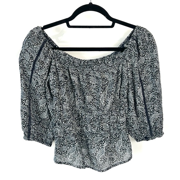 Sam Edelman Meadow Paisley Fields Gardenia Long Sleeve Off-Shoulder Top - Picture 2 of 9